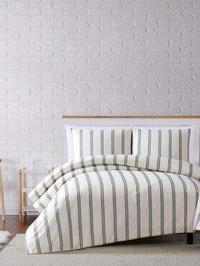 TRULY SOFT Millenial Stripe Ivory and Black Polyester 2-Piece Twin XL Duvet Set